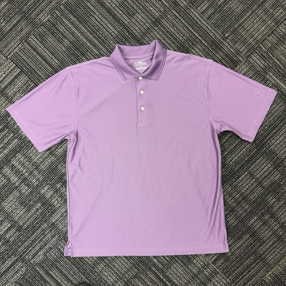 PGA Tour Golf Polo Shirt Mens Purple 1/4 Button Athletic Masters Collared Large